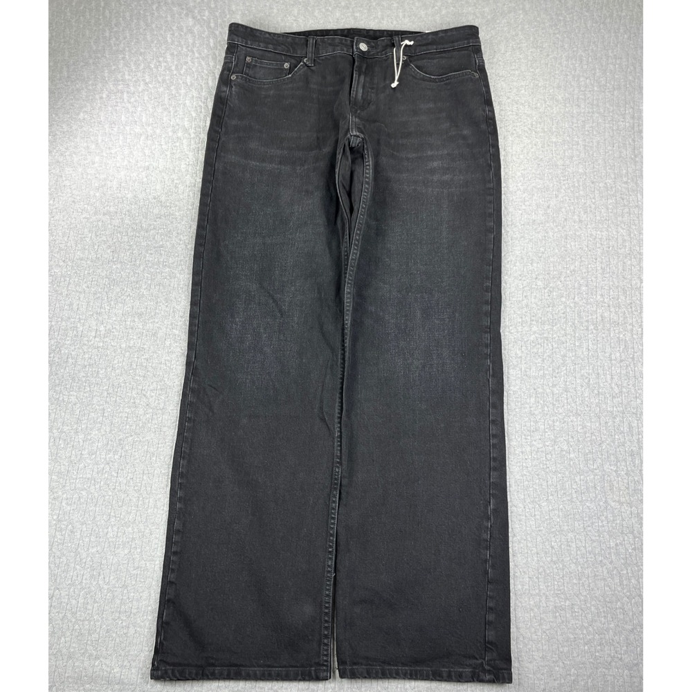 New Zara baggy wide leg Straight Jeans Women 12/36x34 Black Mid Rise Y2K 90s
